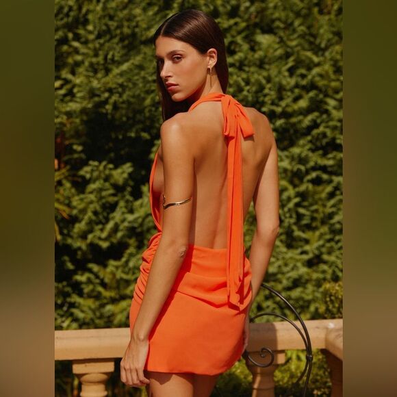 Peppermayo Exclusive - Eleanora Plunge Mini Dress - Orange - Picture 2 of 5